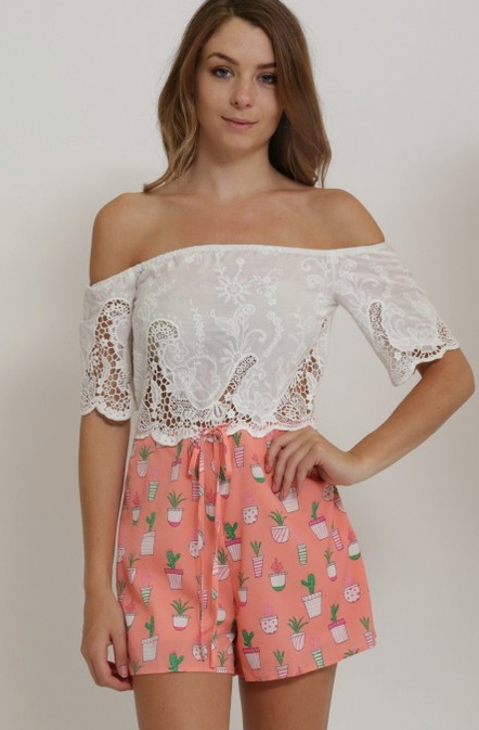 Cals Lace Cactus Romper (Pink or Yellow S-L)