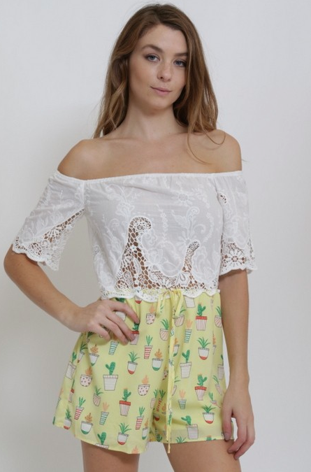 Cals Lace Cactus Romper (Pink or Yellow S-L)