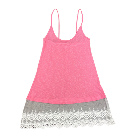 Green Mango Extended Tank W/ Lace Trim Pink (S-L)