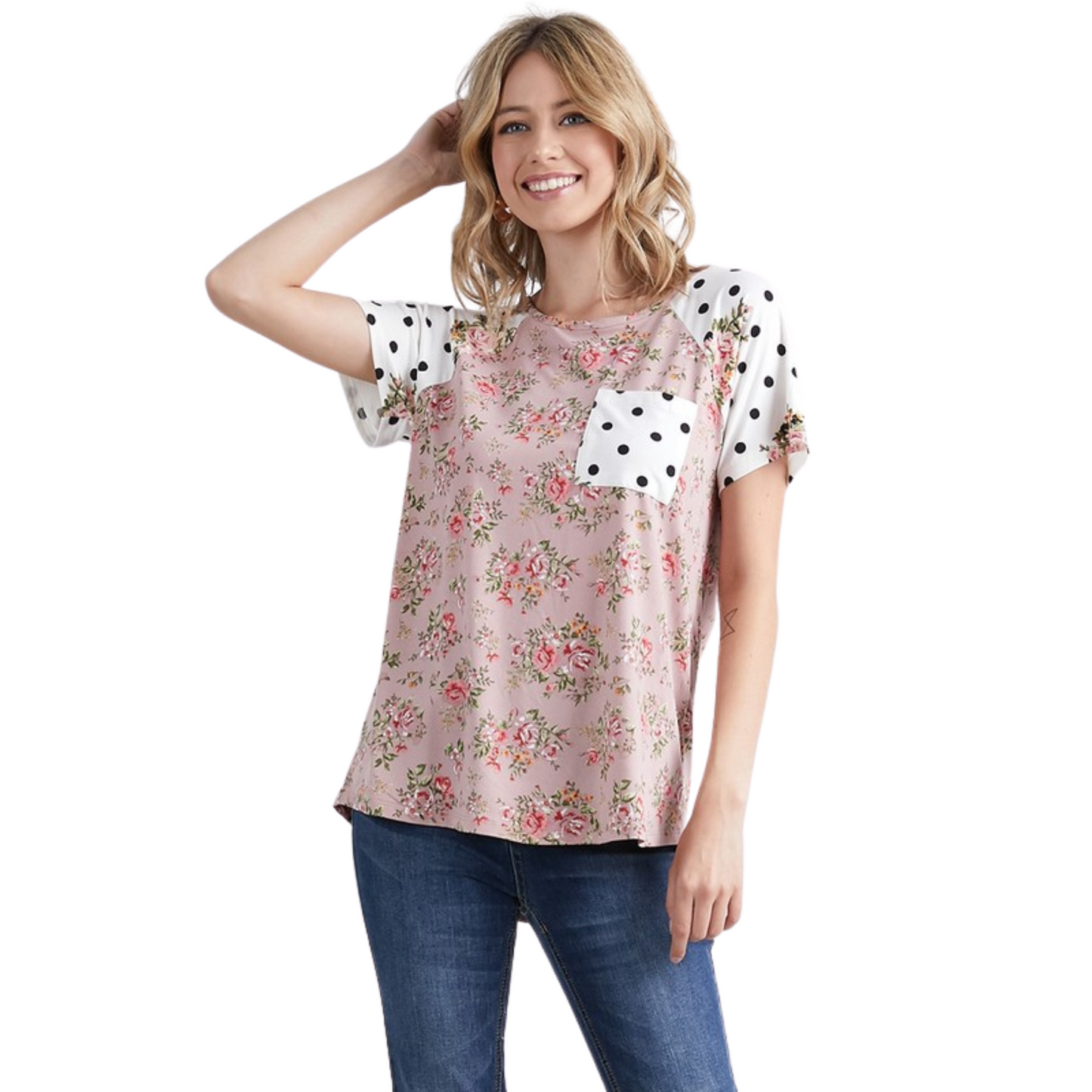 Double Ju Polka Dot Pocket Floral Shirt (S-L)