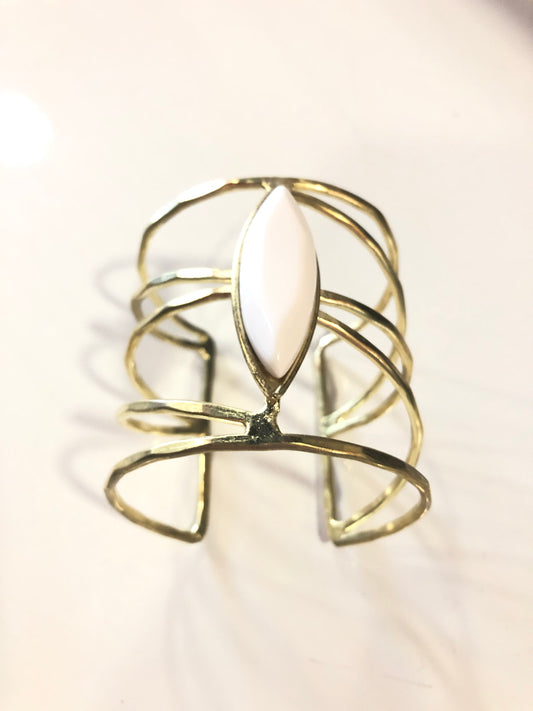 Oval Stone Cuff Gold Bracelet