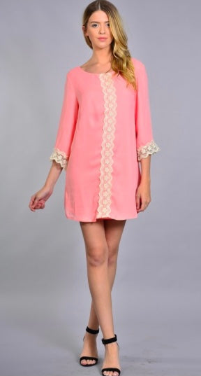 Rosette Lace Tunic Dress W Cuffs (Pink S-L)