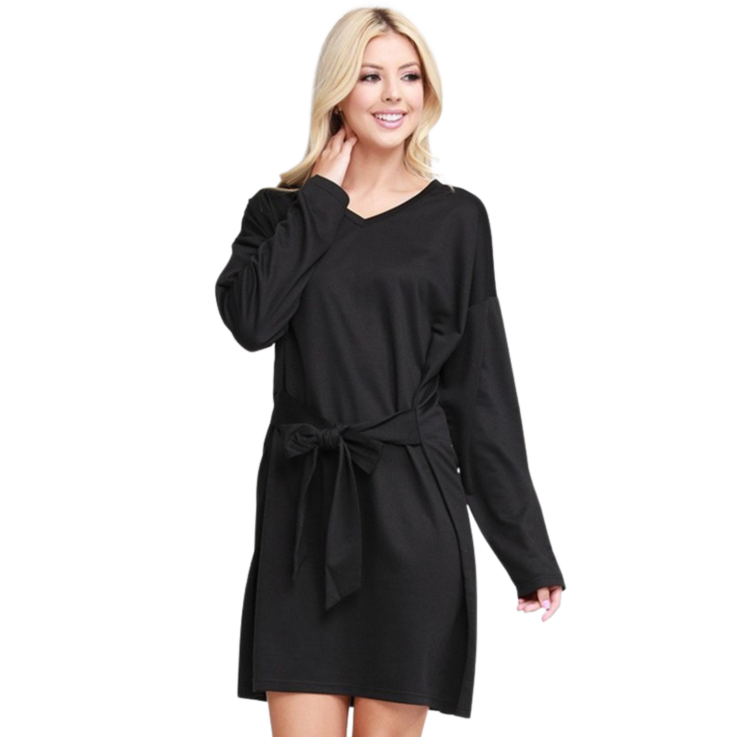 Ninexis Long Sleeve Tie Dress (Black or Plum S-XL)