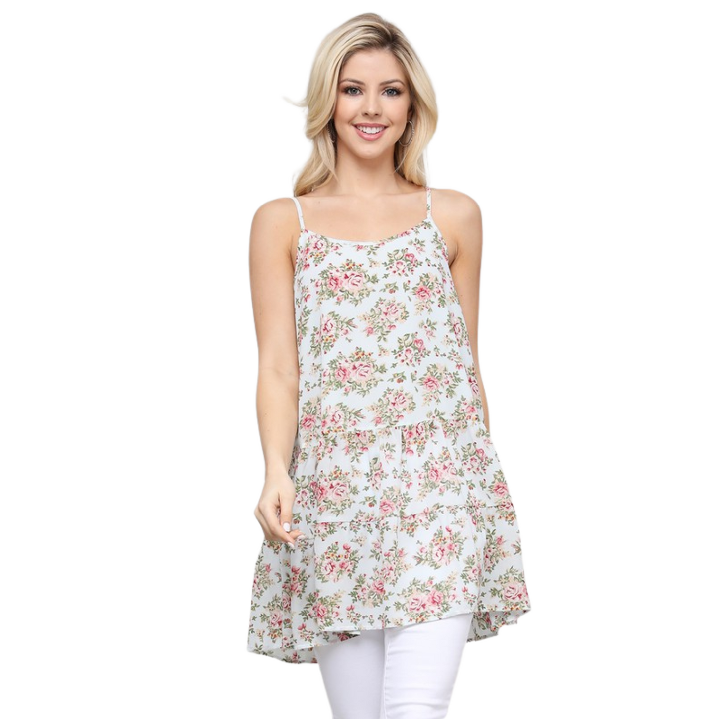 Ninexis Ruffled Floral Tank Top (2 Colors S-XL)