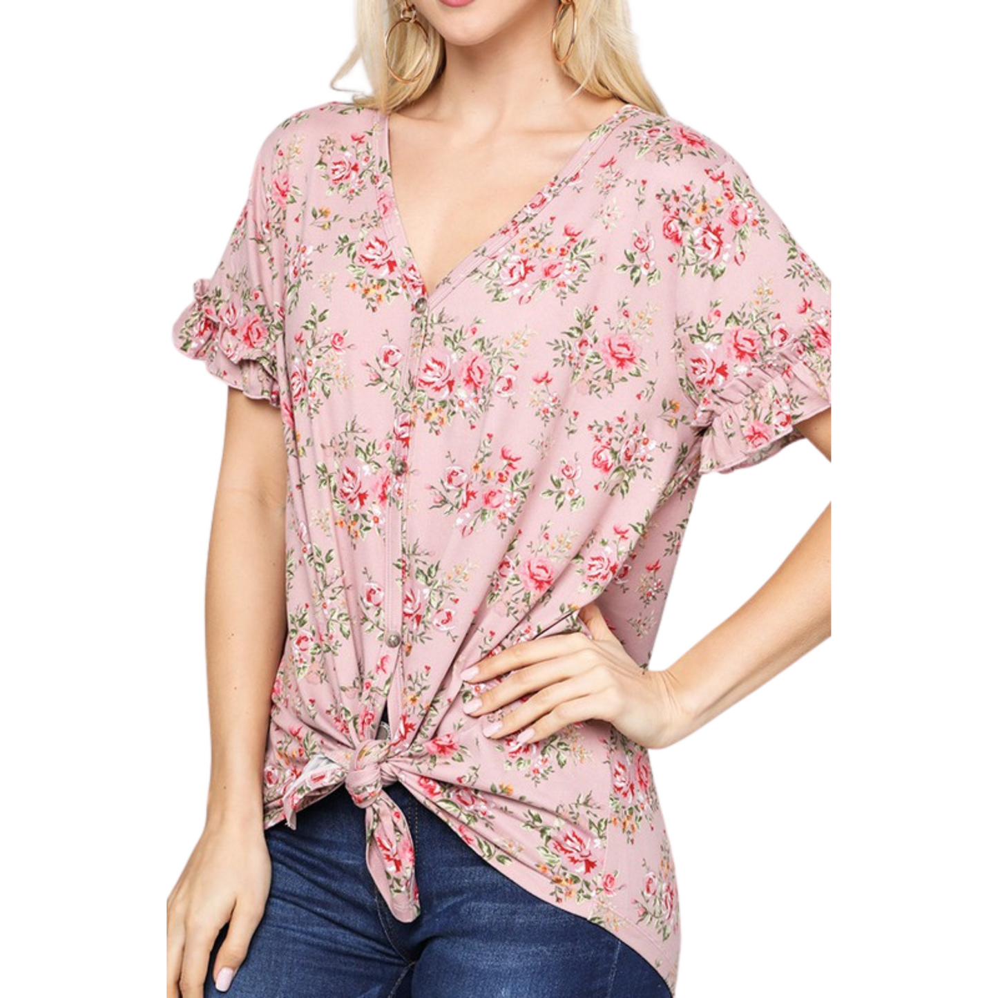 Ninexis Floral Ruffled Sleeve Button Shirt (S-XL)