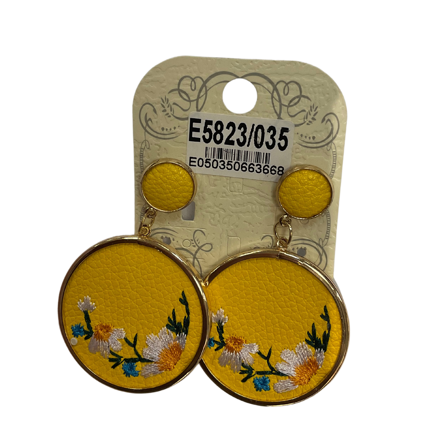 Yellow Embroidered Earrings